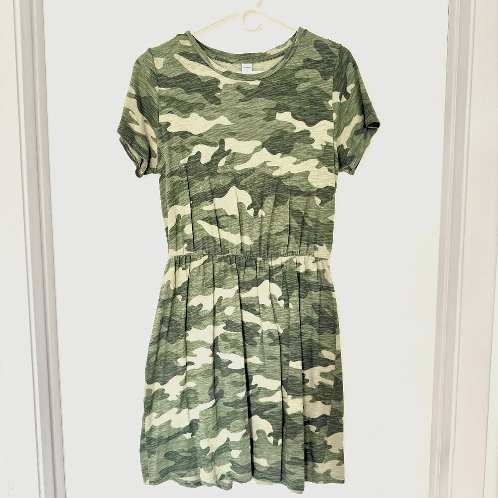 OLD NAVY green camo dress waist defined slub knit shirt short sleeve. Size M